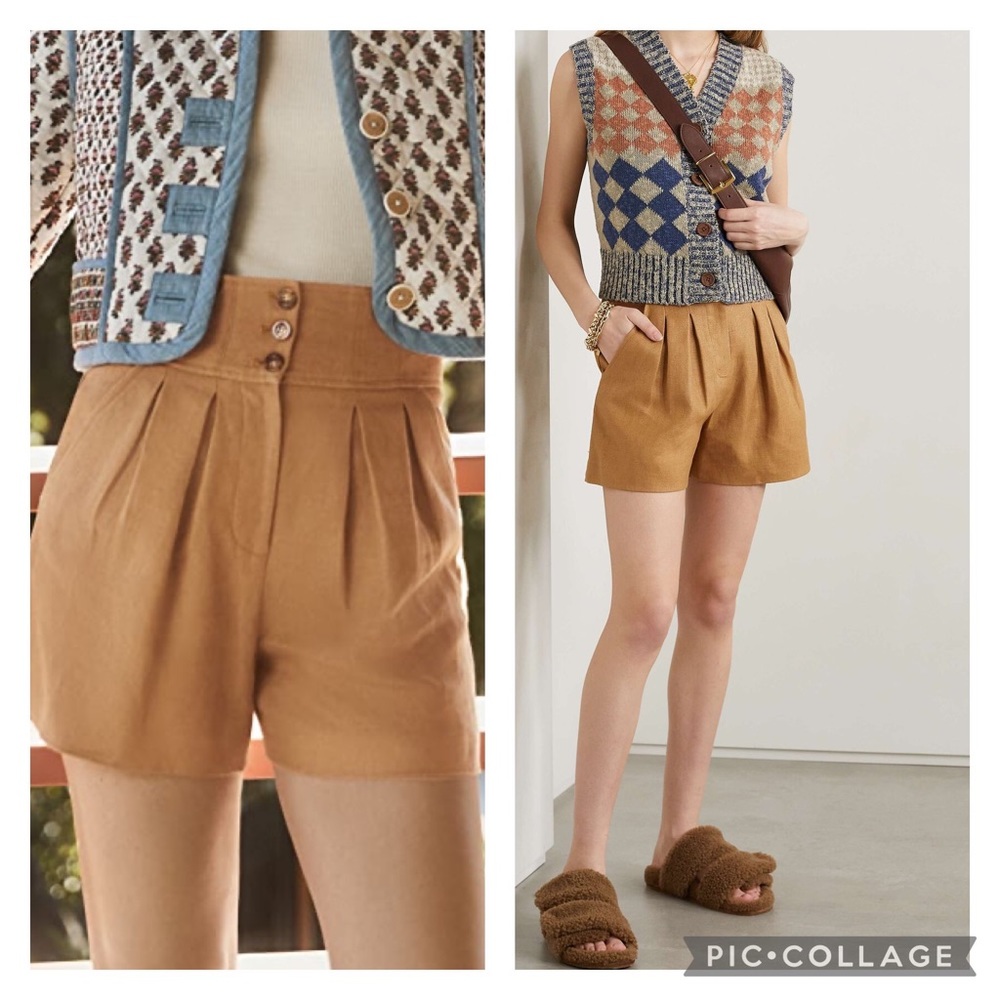 NWT VERONICA BEARD Alicia Linen Blend Shorts 6 Camel Tan High Rise Lined